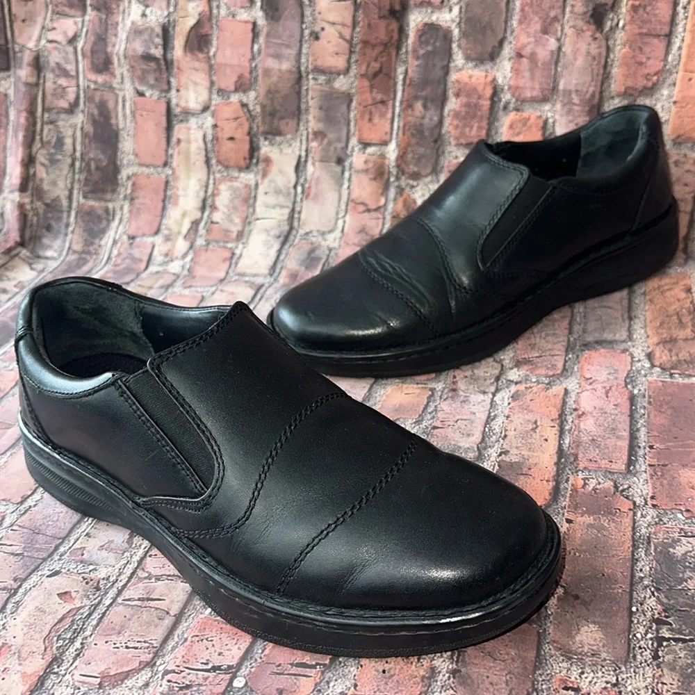 DREW Men's Black Leather Slip-On Shoes, Size 9.5N narrow